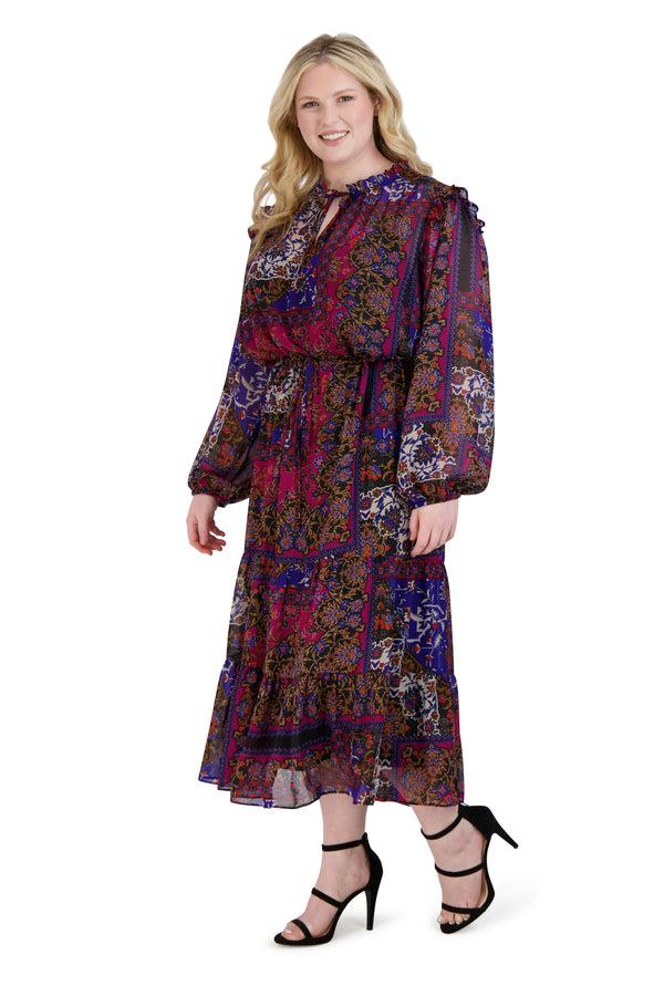 Julia Jordan Ruffle Drawstring Midi Dress Multi