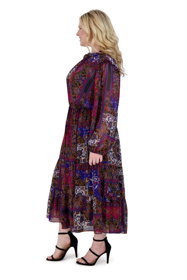 Julia Jordan Ruffle Drawstring Midi Dress Multi