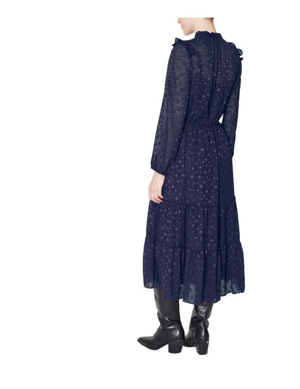 Julia Jordan Ruffle Drawstring Midi Dress Navy