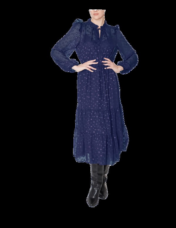 julia jordan Ruffle Drawstring Midi Dress Navy