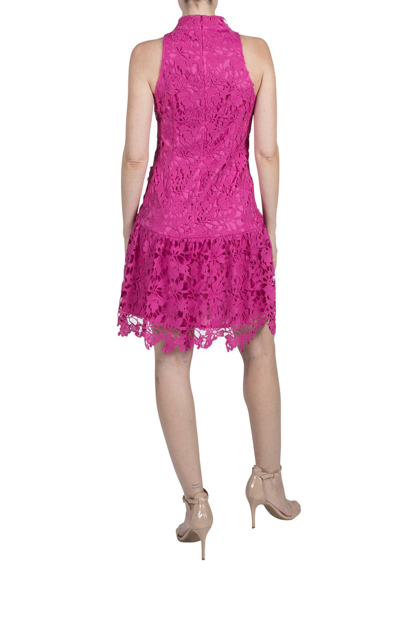 Julia Jordan RUFFLE NECK & HEM SHORT DRESS MAGENTA