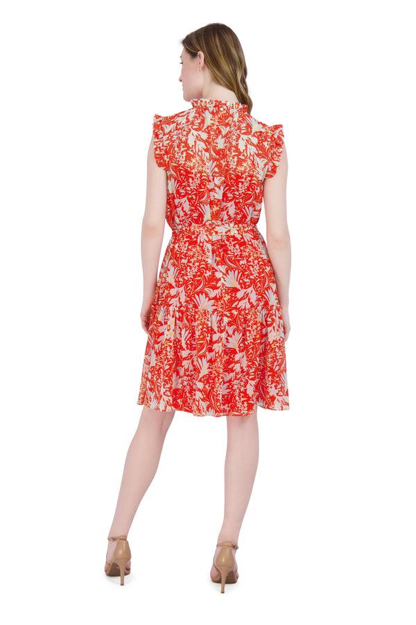 Julia Jordan Ruffled Cap Sleeve Dress Orange Multi