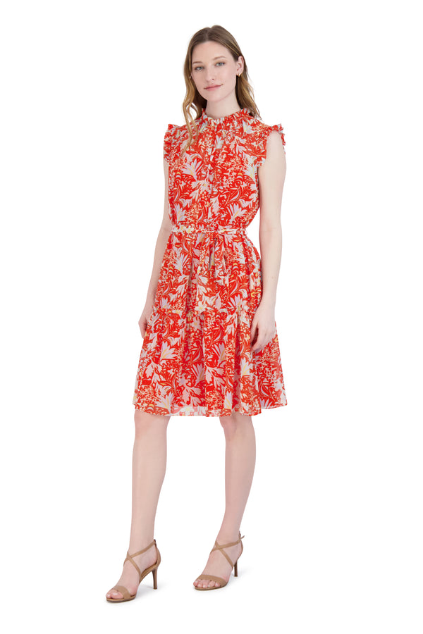 Julia Jordan Ruffled Cap Sleeve Dress Orange Multi