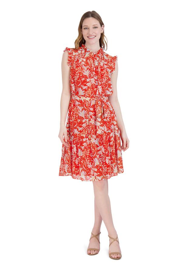 julia jordan Ruffled Cap Sleeve Dress Orange Multi