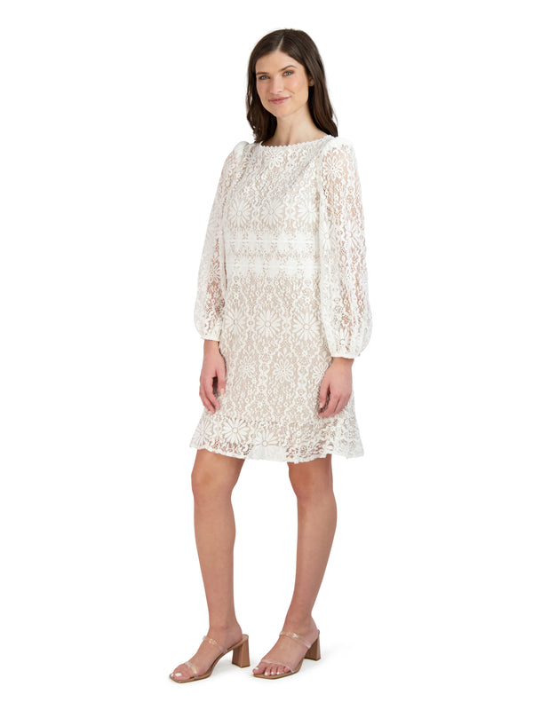 Julia Jordan Ruffled Hem Lace Dress Ivory/Nude