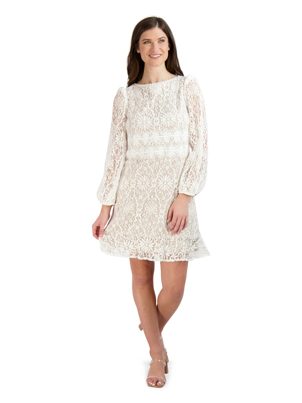 julia jordan Ruffled Hem Lace Dress Ivory/Nude
