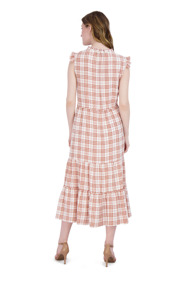 Julia Jordan Ruffled Tiered Dress Ivory Brown