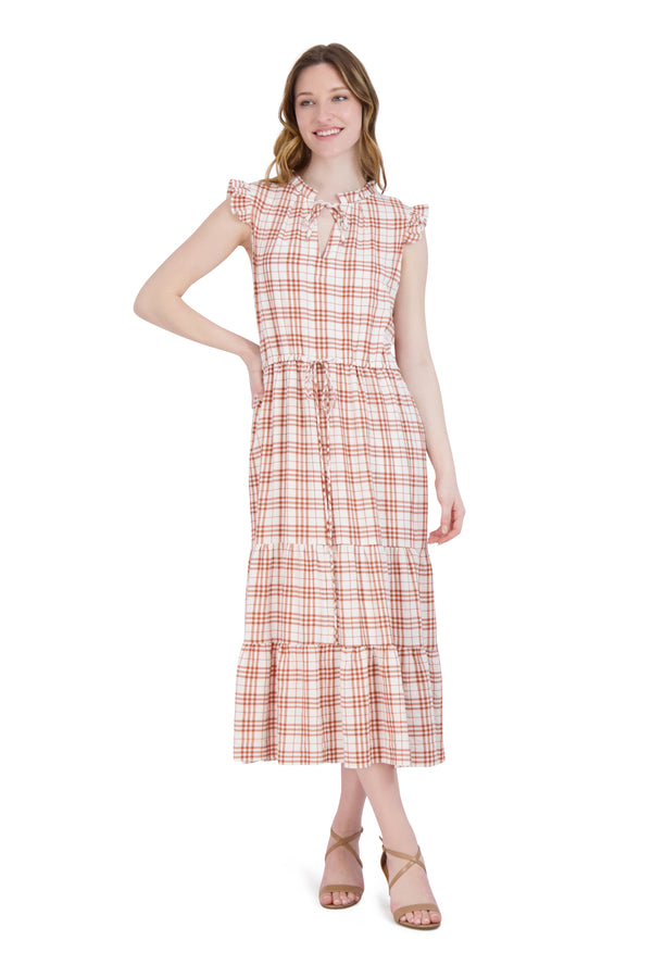 Julia Jordan Ruffled Tiered Dress Ivory Brown