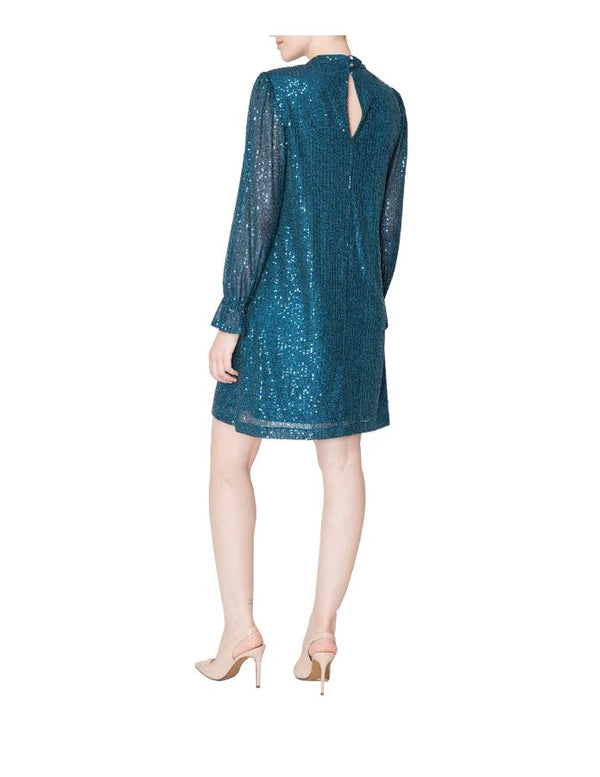 Julia Jordan Sequin Mock Neck Sheath Dress Teal