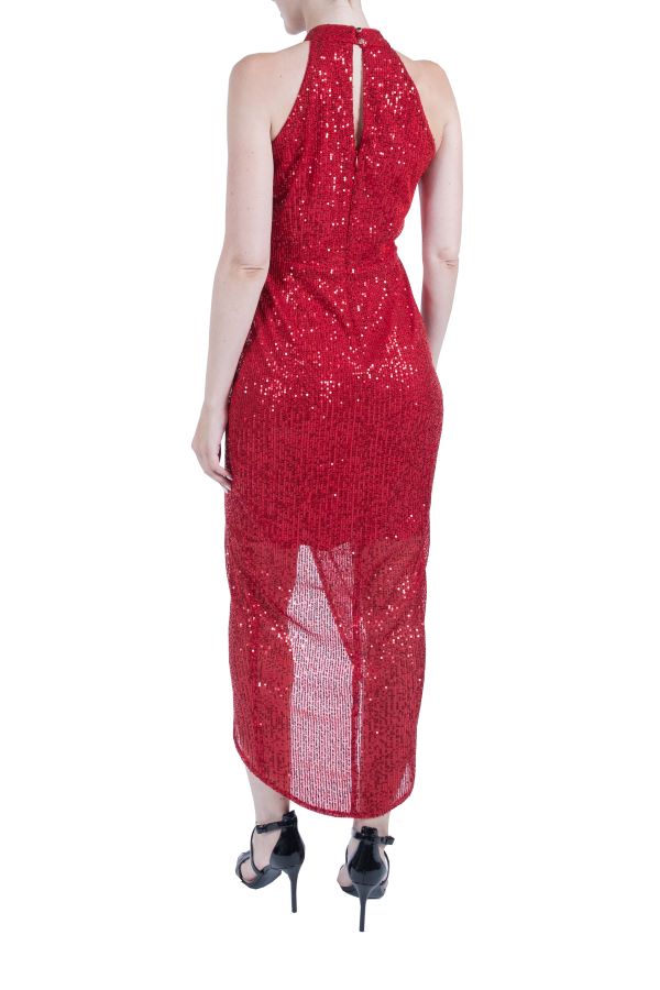 Julia Jordan Sequins Knot Neck Tulip Hem Dress Red