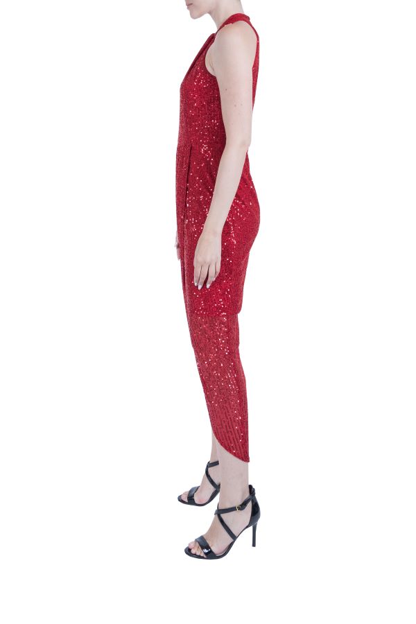 Julia Jordan Sequins Knot Neck Tulip Hem Dress Red