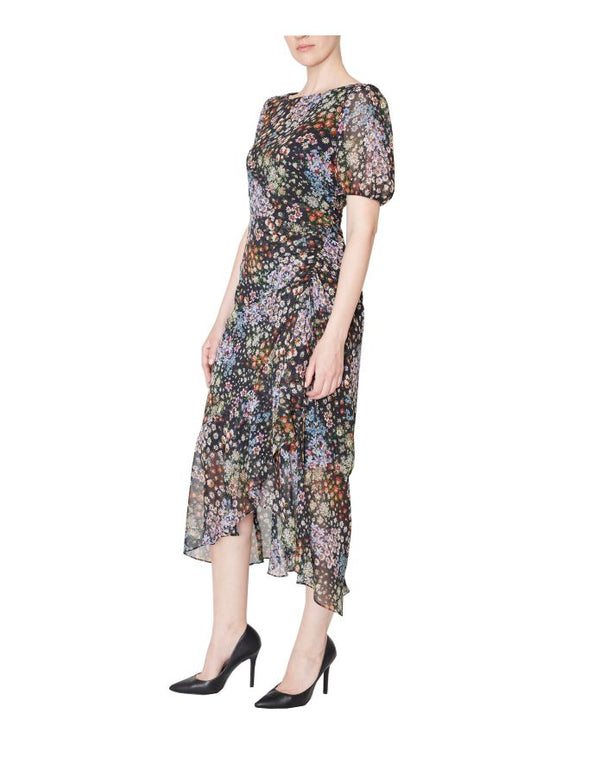 Julia Jordan Short Sleeve Ruched Dress Black Multi