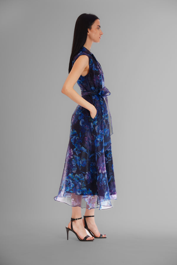 Julia Jordan SLVLESS GOWN W/ LAPE BLUE MULTI