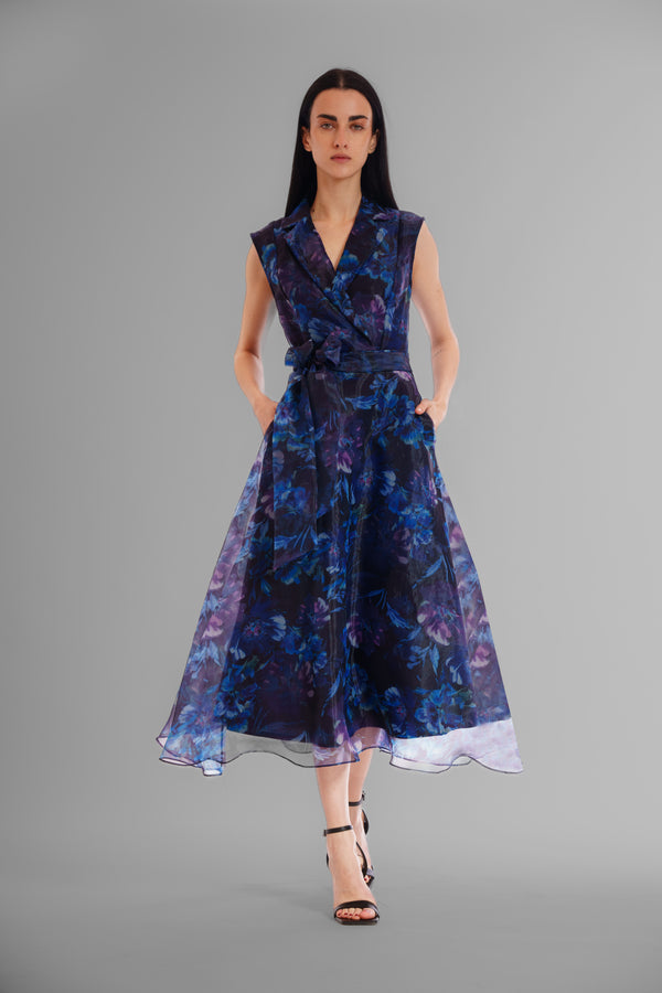 Julia Jordan SLVLESS GOWN W/ LAPE BLUE MULTI