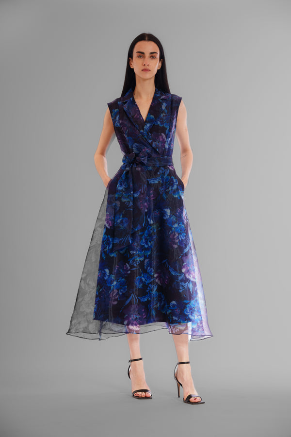 julia jordan SLVLESS GOWN W/ LAPE BLUE MULTI
