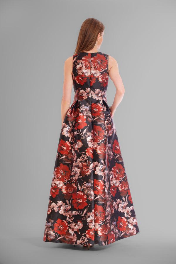 Julia Jordan SLVLESS GOWN W V-NECKLINE BLACK RUST