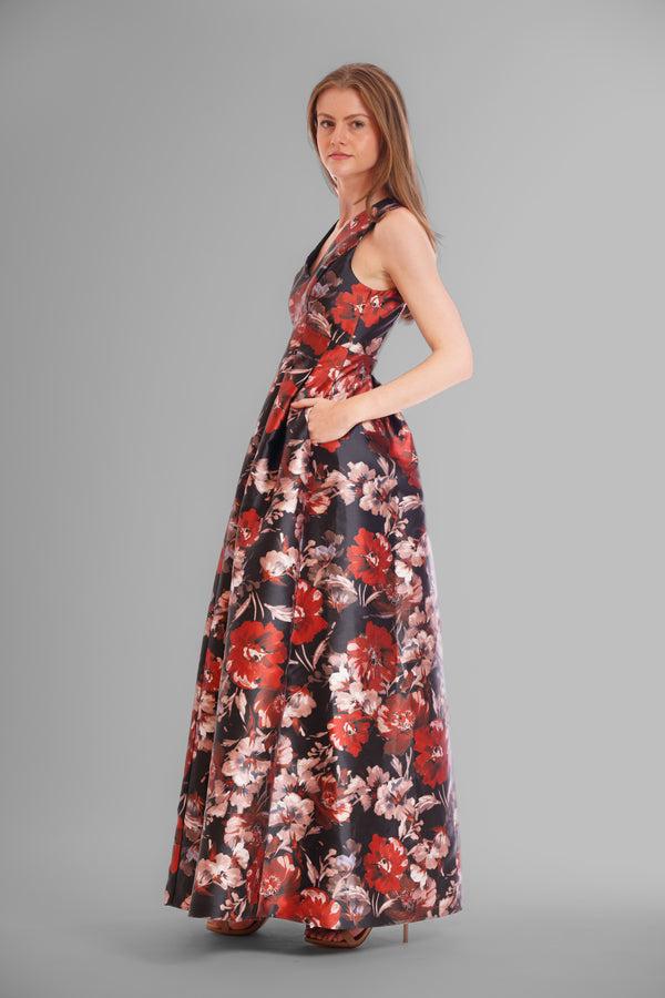 Julia Jordan SLVLESS GOWN W V-NECKLINE BLACK RUST