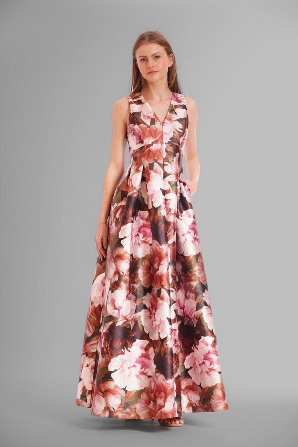 Julia Jordan SLVLESS GOWN W V-NECKLINE PINK MULTI