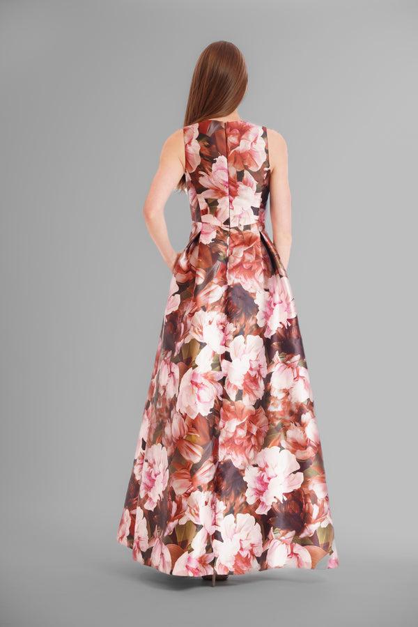 Julia Jordan SLVLESS GOWN W V-NECKLINE PINK MULTI