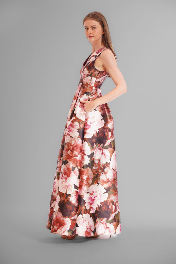 Julia Jordan SLVLESS GOWN W V-NECKLINE PINK MULTI