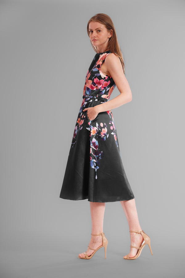 Julia Jordan SLVLESS MIDI PRINTED DRESS BLK/MULTI