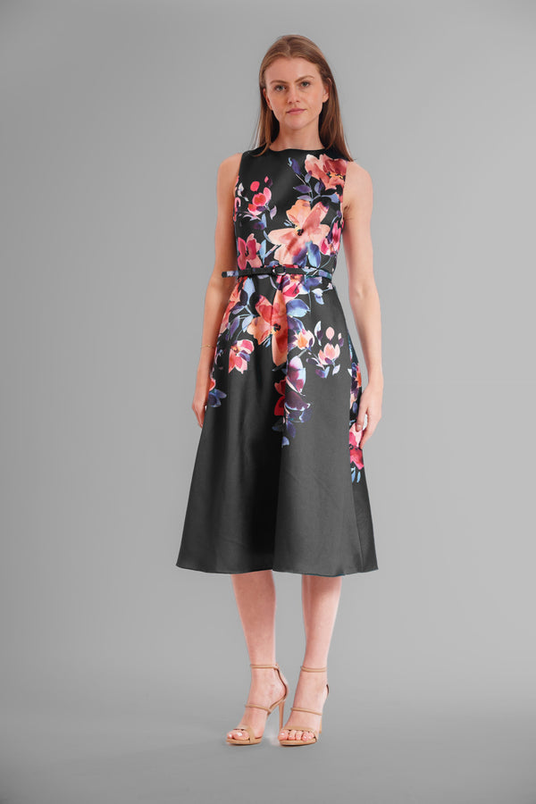 julia jordan SLVLESS MIDI PRINTED DRESS BLK/MULTI