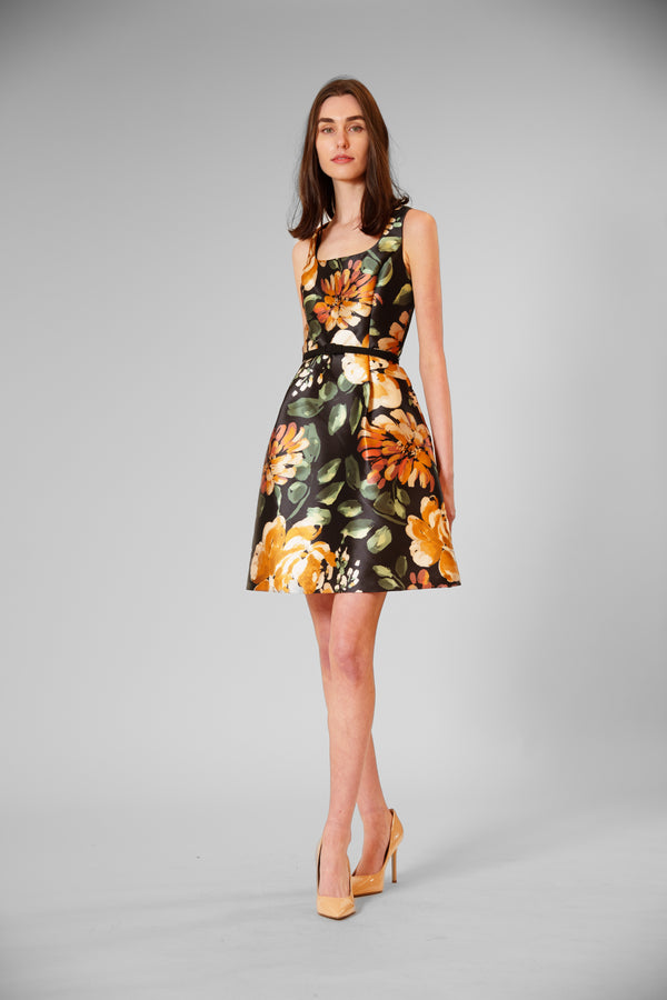 Julia Jordan SLVLESS SHORT DRESS BLACK YELLOW