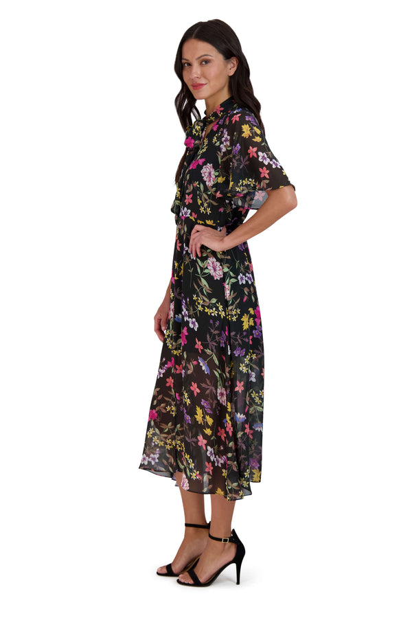 Julia Jordan Tie Neck Flutter Sleeve Midi Dress 2