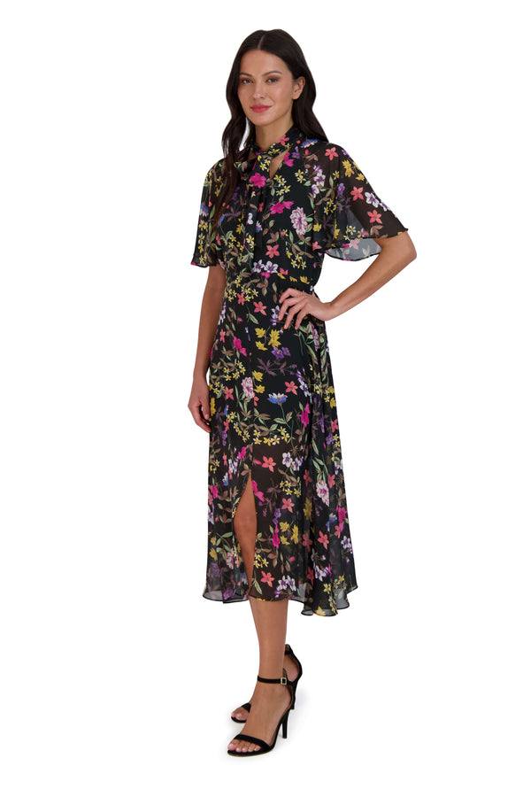 Julia Jordan Tie Neck Flutter Sleeve Midi Dress 2