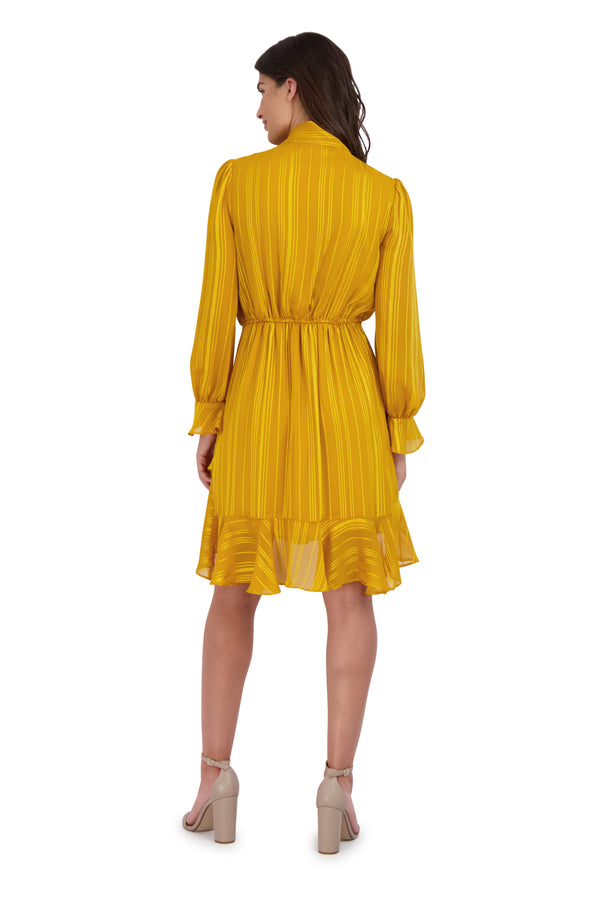 Julia Jordan Tie Neck Short Ruffle Dress Yellow