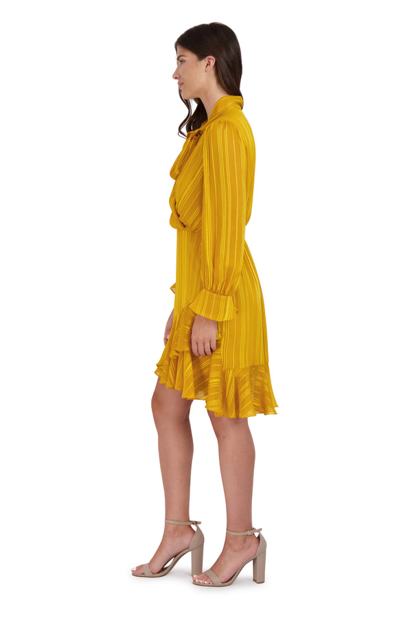 Julia Jordan Tie Neck Short Ruffle Dress Yellow