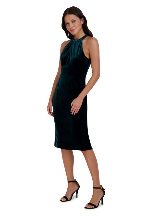 Julia Jordan Twist Neck Sheath Midi Dress Green