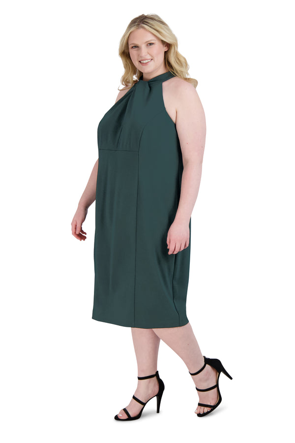 Julia Jordan Twist Neck Sheath Midi Dress Pine