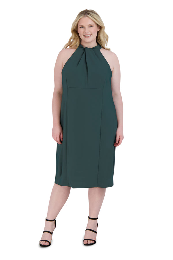 julia jordan Twist Neck Sheath Midi Dress Pine