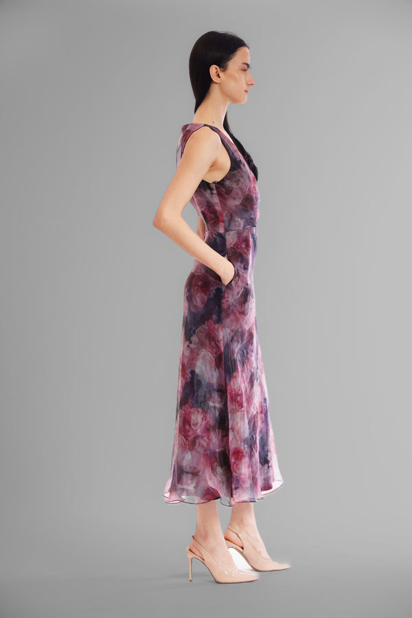 Julia Jordan V-NECK SLEVELESS GOWN NAVY/PINK