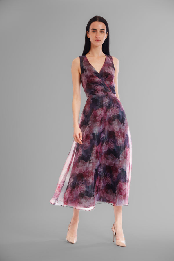 Julia Jordan V-NECK SLEVELESS GOWN NAVY/PINK