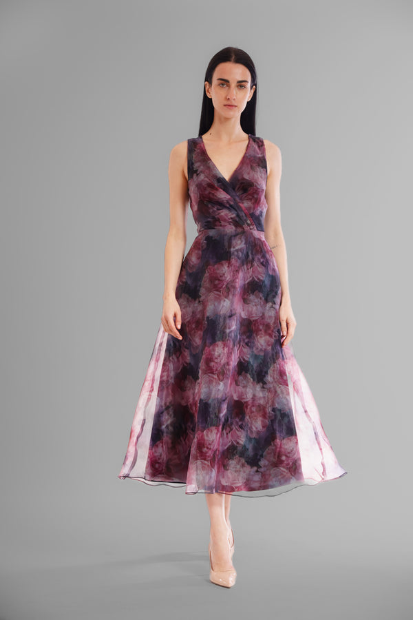 julia jordan V-NECK SLEVELESS GOWN NAVY/PINK