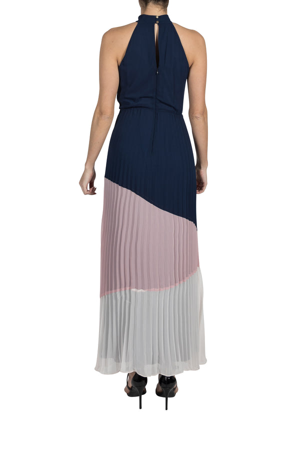 Julia Jordan KNOT NECK PLEATED SKIRT MAXI NAVY/MULTI