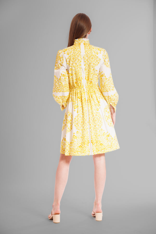 Julia Jordan L/S SHORT DRESS WITH PLACED PRINT YELLOW MULTI