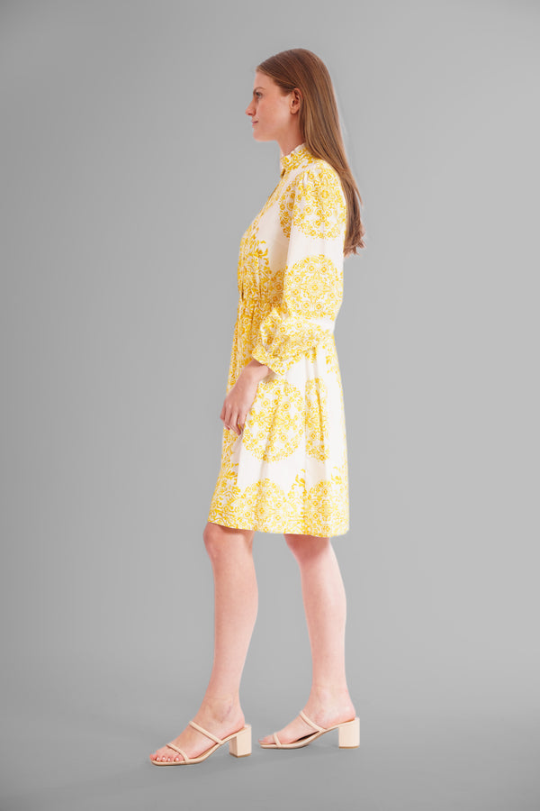 Julia Jordan L/S SHORT DRESS WITH PLACED PRINT YELLOW MULTI