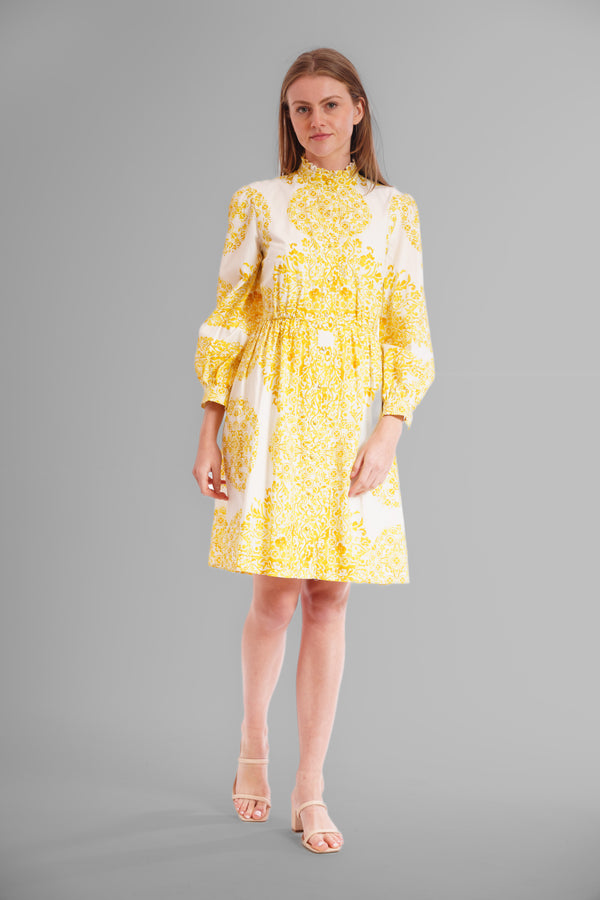Julia Jordan L/S SHORT DRESS WITH PLACED PRINT YELLOW MULTI