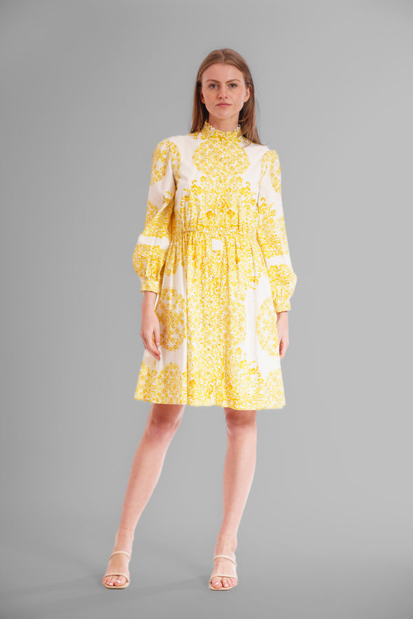julia jordan L/S SHORT DRESS WITH PLACED PRINT YELLOW MULTI