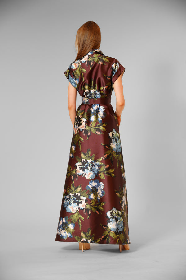 Julia Jordan LONG LENGTH SHIRT DRESS W SELF COVERED BELT BROWN MULTI