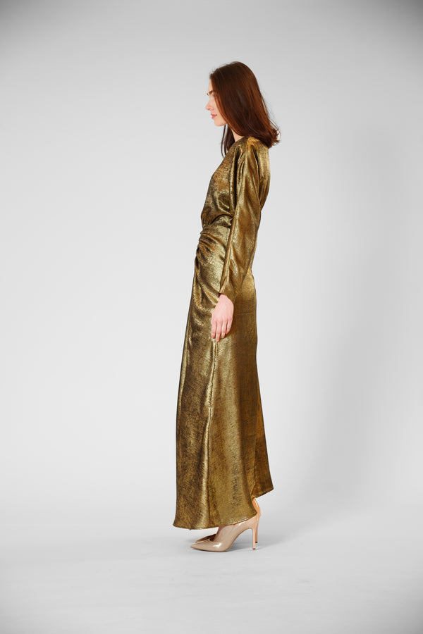 Julia Jordan LONG LENGTH SLV LONG DRESS W/ ROUCHING GOLD