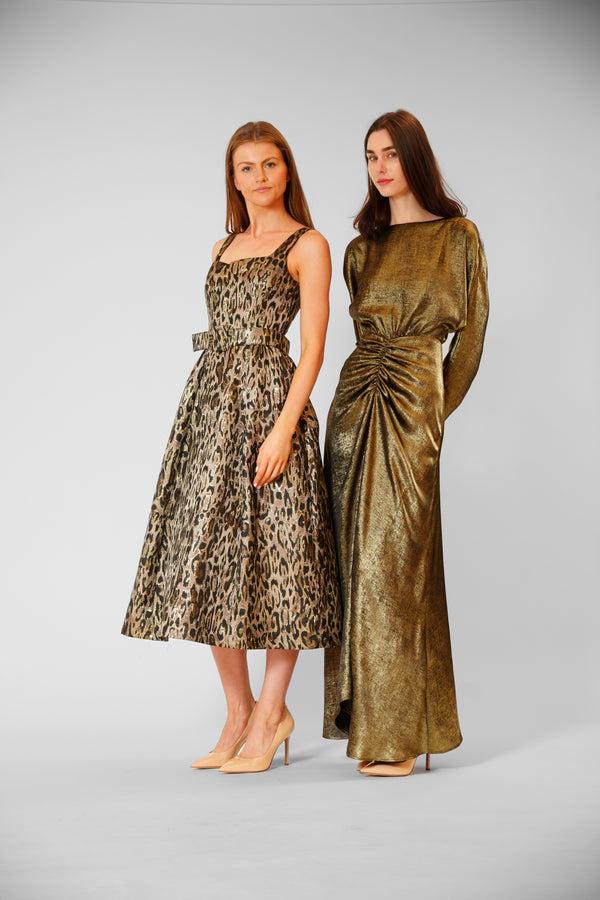 Julia Jordan LONG LENGTH SLV LONG DRESS W/ ROUCHING GOLD
