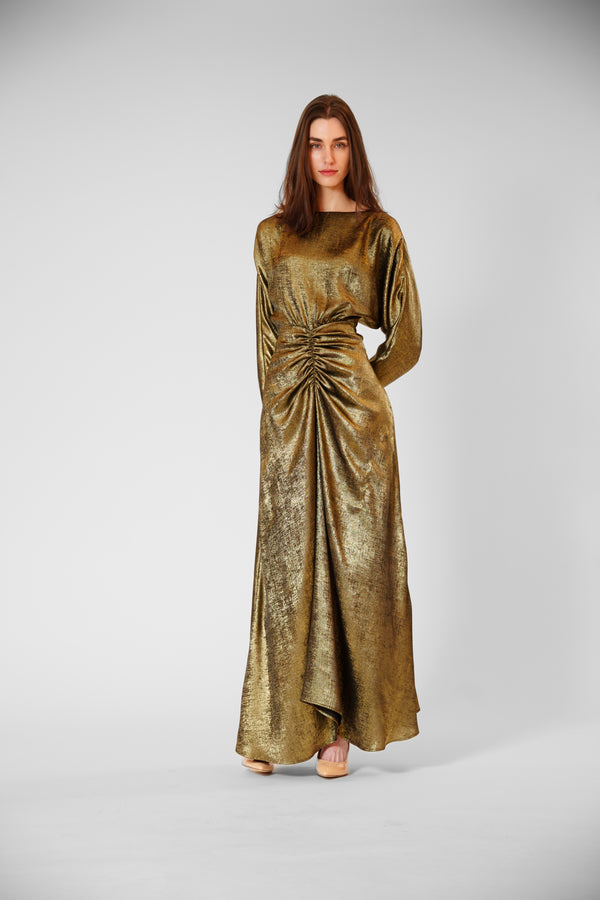 julia jordan LONG LENGTH SLV LONG DRESS W/ ROUCHING GOLD