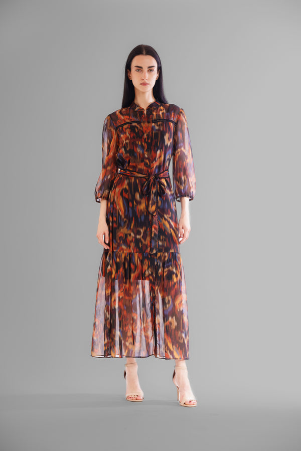 Julia Jordan LONG LENGTH WITH SELF TIE AND TRIM DETAILS ORANGE MULTI