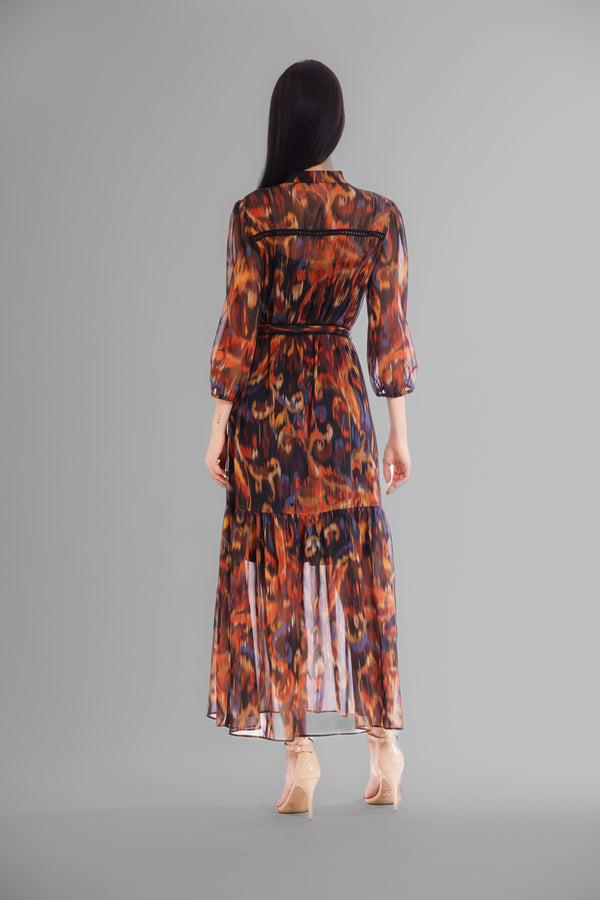 Julia Jordan LONG LENGTH WITH SELF TIE AND TRIM DETAILS ORANGE MULTI