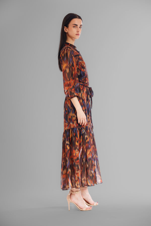 Julia Jordan LONG LENGTH WITH SELF TIE AND TRIM DETAILS ORANGE MULTI