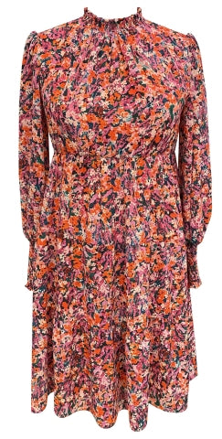 julia jordan LONG SLEEVE 3 TIER EASY DRESS PINK MULTI